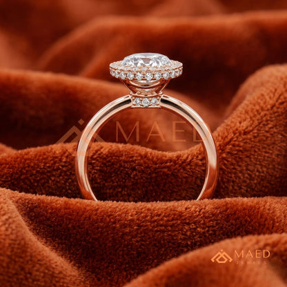 Classic Round Cut Moissanite Halo Engagement Ring in 925 Sterling Silver, 14K Gold & 14K Rose Gold | Solitaire Halo Wedding Ring for Women