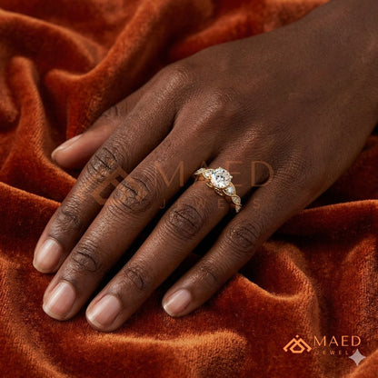 Vintage-Inspired Three-Stone Engagement Ring with Milgrain Twisted Band