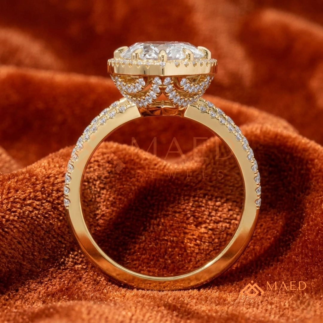 Classic Oval Cut Solitaire Engagement Ring with Split Shank Pave Band in Silver, 14K Gold & Rose Gold