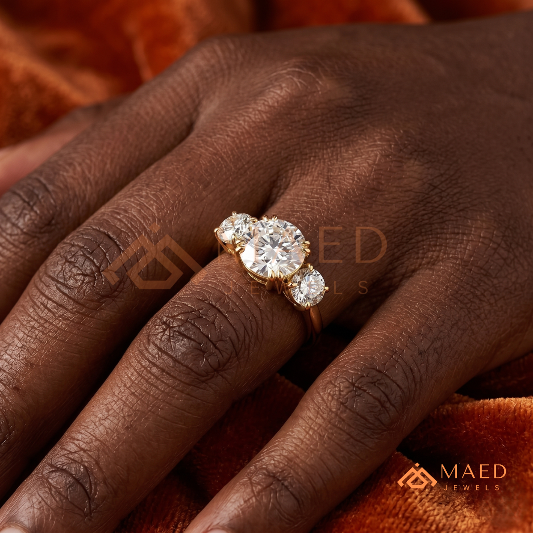 Three-Stone Round Cut Engagement Ring | Classic Trilogy Setting in 14K Gold, Rose Gold & Silver