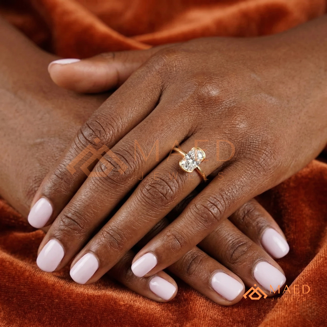 The Aria Oval Half-Bezel Engagement Ring – Silver, 14K Yellow & Rose Gold