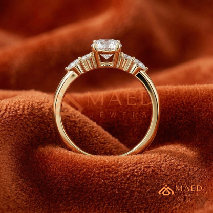 Round Cut Cluster Engagement Ring in 14K Gold, Rose Gold & Silver | Vintage Pear Accent Moissanite Ring for Women