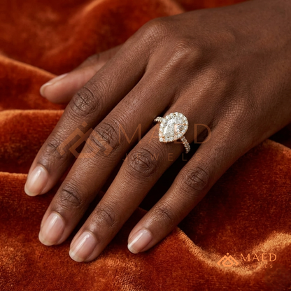 Pear Cut Halo Engagement Ring with Pave Band