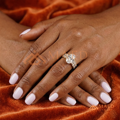 Elongated Oval Cut Engagement Ring with Full Oval Eternity Band | 14k Gold & Silver