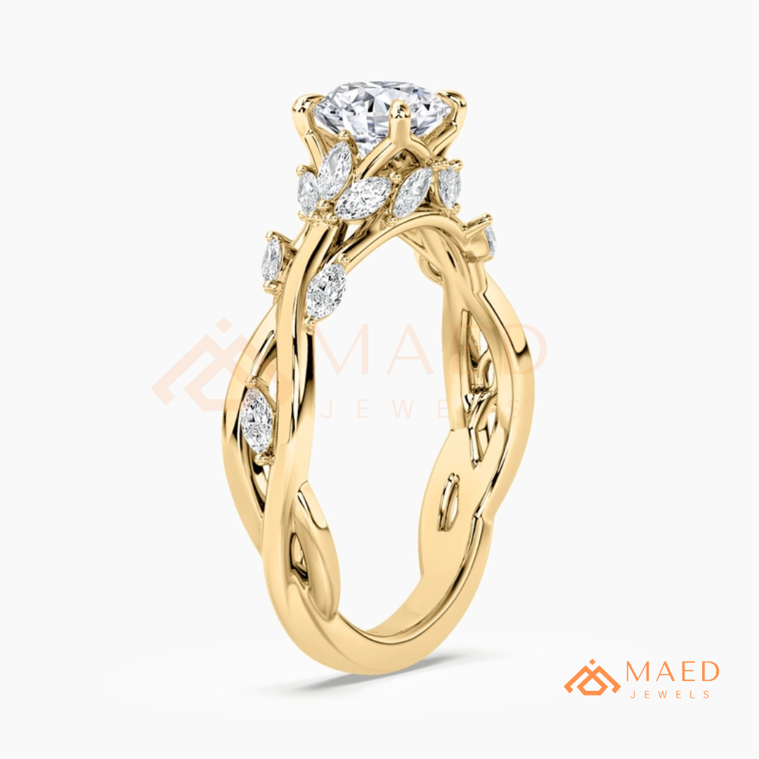 Nature Inspired Twisted Vine Engagement Ring in 14K Gold, Rose Gold & Silver