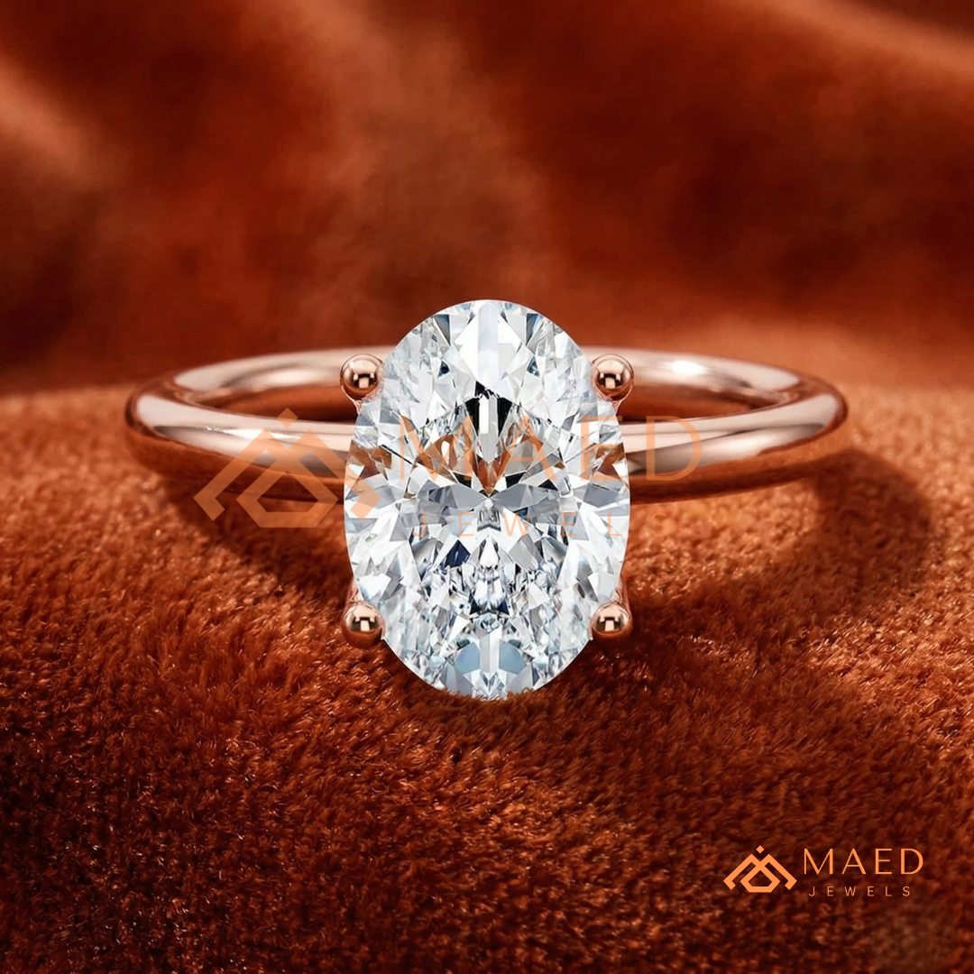 Oval Cut Solitaire Engagement Ring | Classic 4-Prong Plain Band Promise Ring | 14K Gold, Rose Gold & Sterling Silver