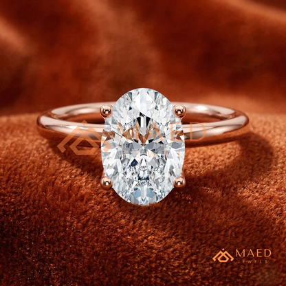 Oval Cut Solitaire Engagement Ring | Classic 4-Prong Plain Band Promise Ring | 14K Gold, Rose Gold & Sterling Silver