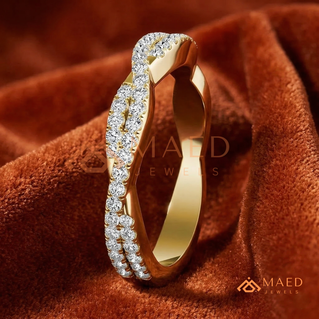 Double Row Twisted Infinity Diamond Wedding Band | Crossover Pavé Wave Ring in Silver, 14K Gold, & Rose Gold