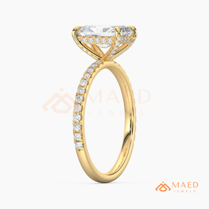 Radiant Cut Moissanite Engagement Ring in Sterling Silver, 14K White Gold & Rose Gold | Hidden Halo Diamond Band For Women