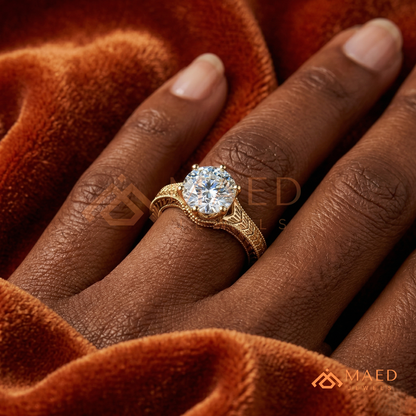 Heirloom Wheat Pattern Round Cut Ring in 14K Yellow Gold, Rose Gold & Sterling Silver