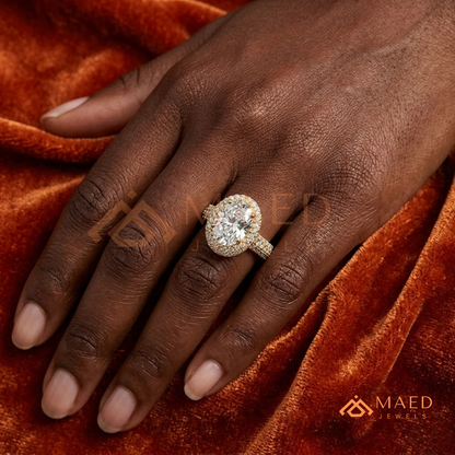 Radiant Oval Double Halo Engagement Ring with Multi-Row Pavé Band