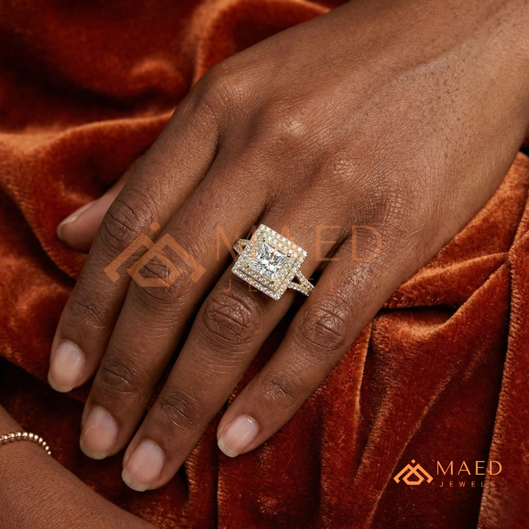 Vintage Oval Cut Geometric Shield Ring | Marquise & Round Pavé Chevron Band