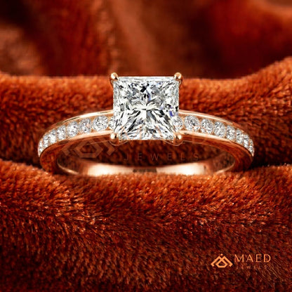 Princess Cut Diamond Engagement Ring | 14k Gold, Rose Gold & Sterling Silver Sparkle Solitaire Accented Band