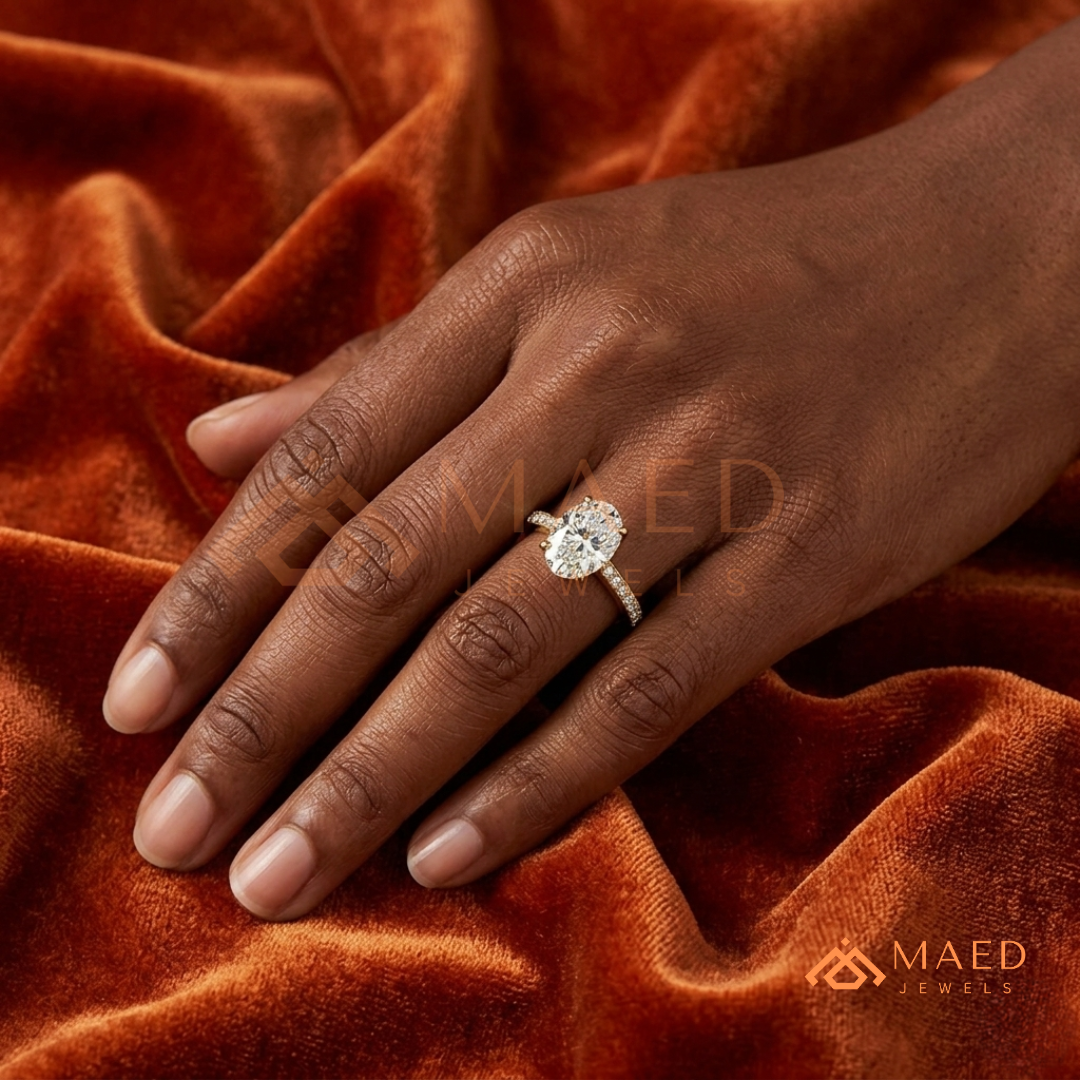 Elegant Oval-Cut Solitaire Engagement Ring with Pavé Band