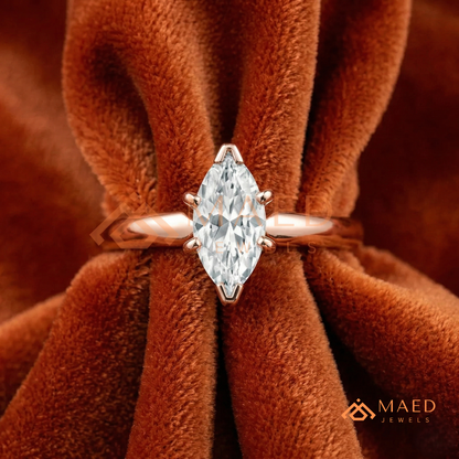 Minimalist Marquise Cut [Gemstone Type] Tapered Solitaire Ring in 14K Yellow Gold, Rose Gold & Silver