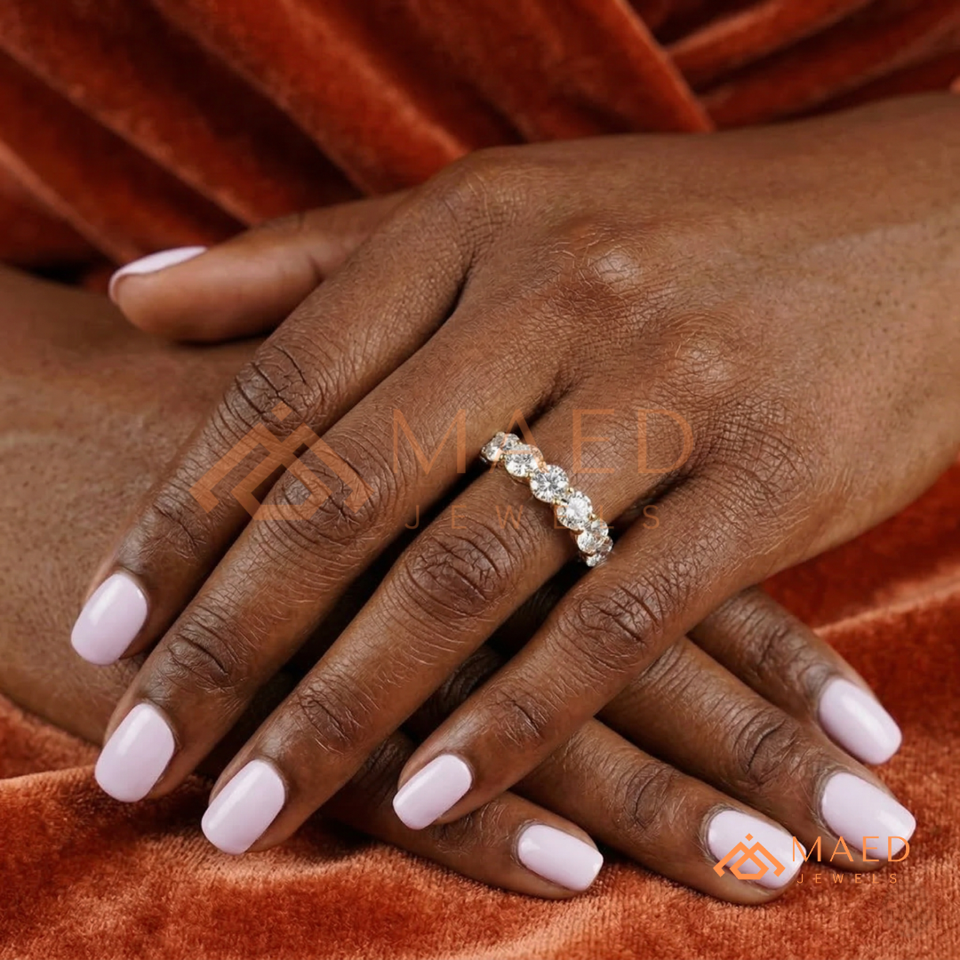 Classic Round Cut Half Eternity Ring – Shared Prong Moissanite Anniversary Band