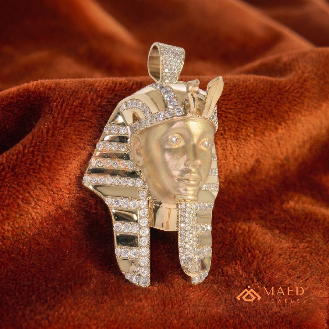 Heavy Egyptian Pharaoh Mask Statement Charm – Diamond Cluster Pendant