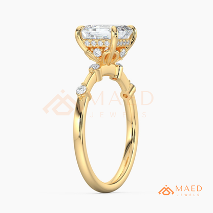 Asscher Cut Engagement Ring with Accent Stones | Vintage Art Deco Promise Ring | 14K Gold, Rose Gold & Sterling Silver