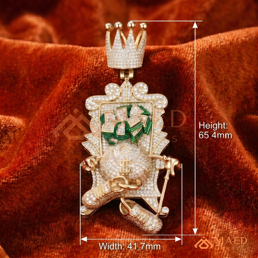 Iced Out King of Cash Throne Pendant - 14K Gold, Rose Gold & Silver Hip Hop Jewelry