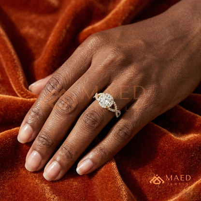 Entwined Infinity Halo Diamond Simulant Ring in 14K Yellow Gold, Rose Gold & Silver