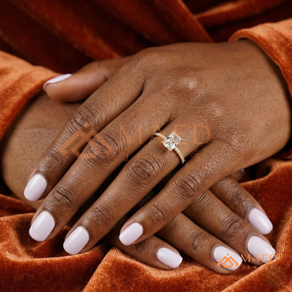 Radiant Cut Moissanite Engagement Ring in Sterling Silver, 14K White Gold & Rose Gold | Hidden Halo Diamond Band For Women
