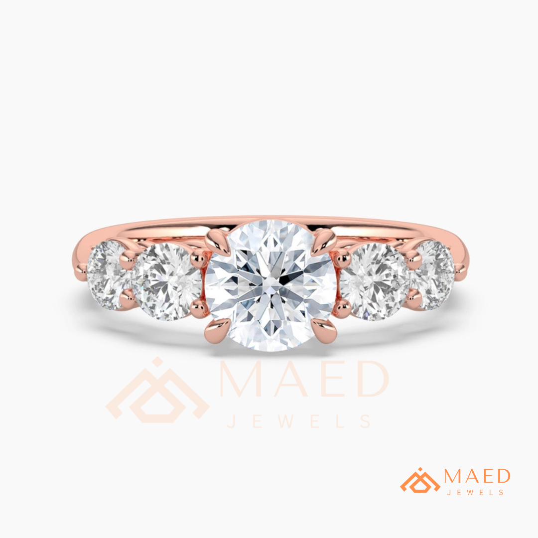 Round Cut 5-Stone Graduated Engagement Ring in Sterling Silver, 14K Gold & 14K Rose Gold