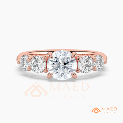 Round Cut 5-Stone Graduated Engagement Ring in Sterling Silver, 14K Gold & 14K Rose Gold