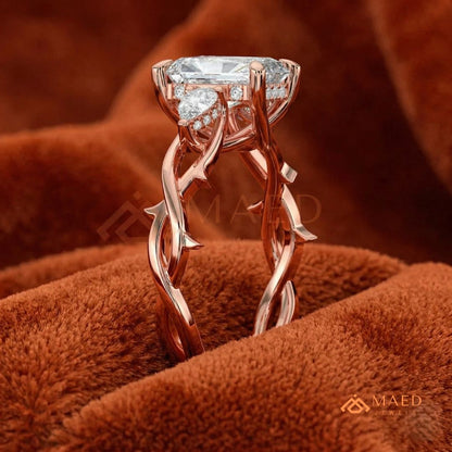 Nature-Inspired Radiant Cut Three-Stone Engagement Ring in Silver, 14k Gold, Rose Gold & Rose Gold