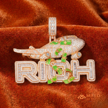 "RICH" Jet & Money Statement Pendant – Iced Out Luxury Medallion