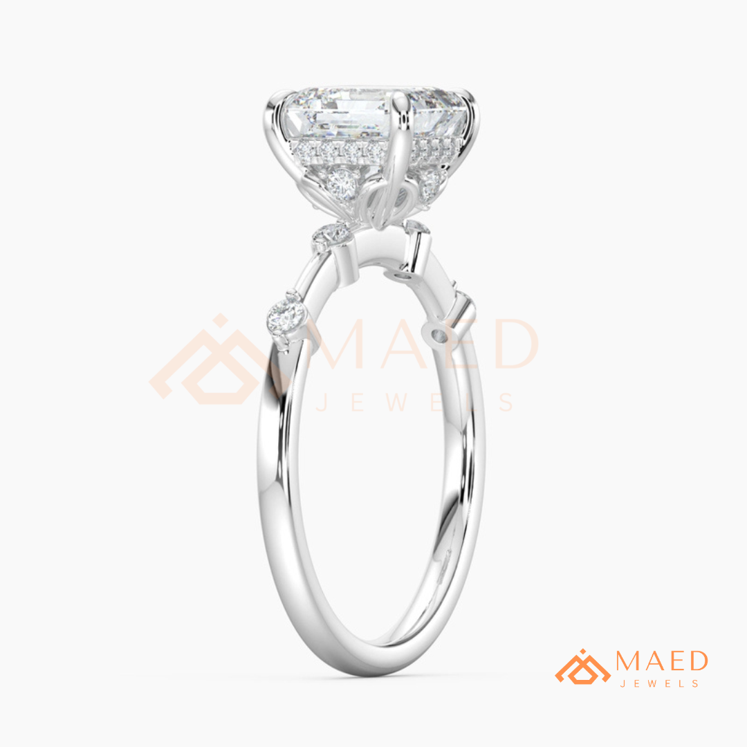 Asscher Cut Engagement Ring with Accent Stones | Vintage Art Deco Promise Ring | 14K Gold, Rose Gold & Sterling Silver