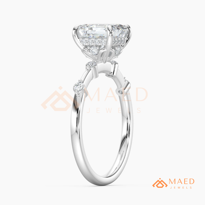 Asscher Cut Engagement Ring with Accent Stones | Vintage Art Deco Promise Ring | 14K Gold, Rose Gold & Sterling Silver