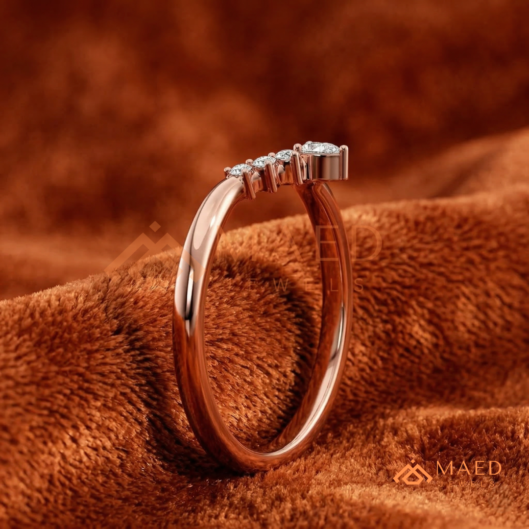 Pear and Round Cluster Curved Stackable Anniversary Ring – Silver, Yellow & Rose Gold