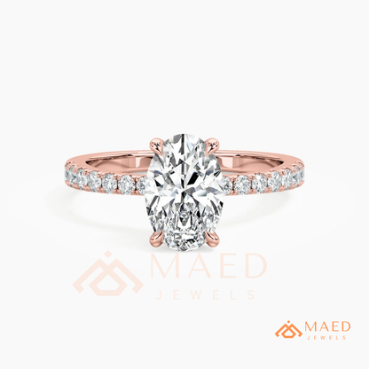 Oval Cut Engagement Ring with Pavé Band in Silver, 14K Gold, & 14K Rose Gold