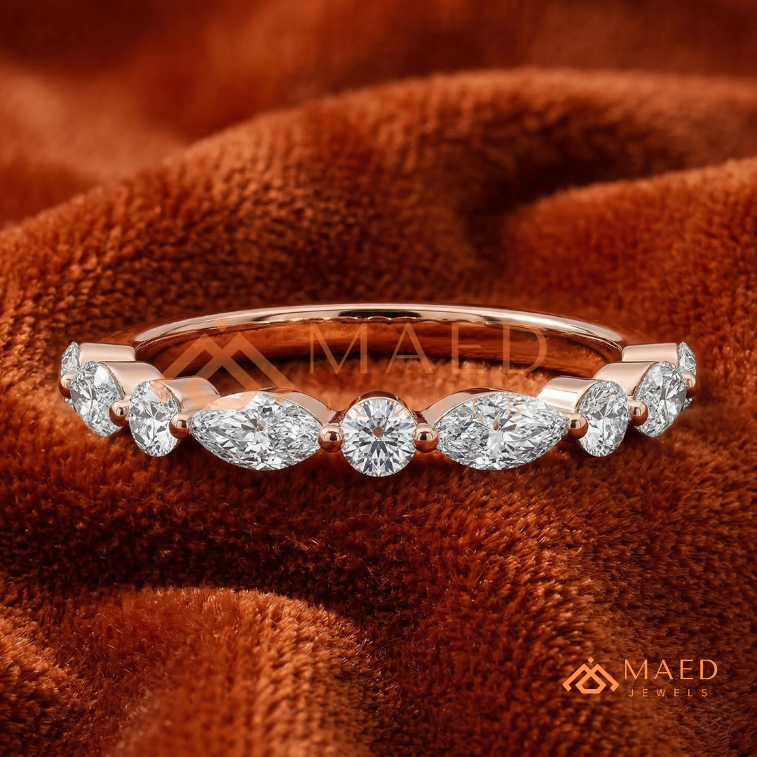 he Lyra Shared Prong Band | Slim Marquise & Round Stackable Eternity Ring