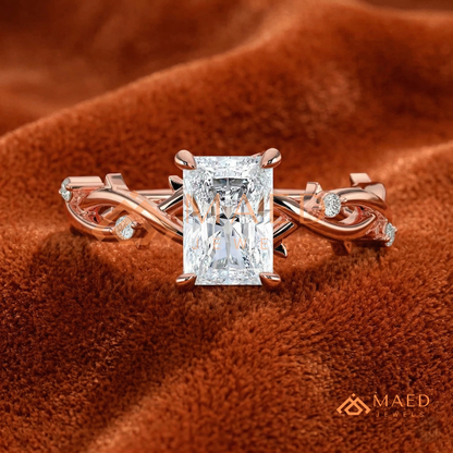 Enchanted Vine Radiant Cut Ring | Nature-Inspired Branch Wedding Band | 14K Gold, Rose Gold & Sterling Silver