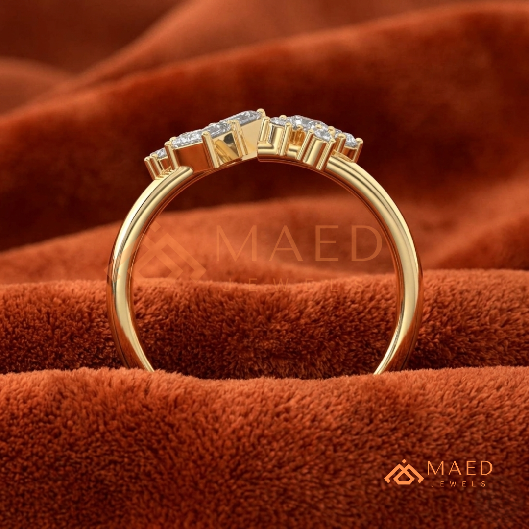 The Mosaic Wide Open Band | Baguette & Round Cluster Statement Ring