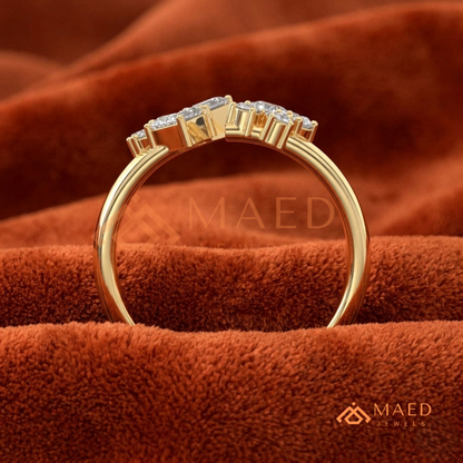 The Mosaic Wide Open Band | Baguette & Round Cluster Statement Ring