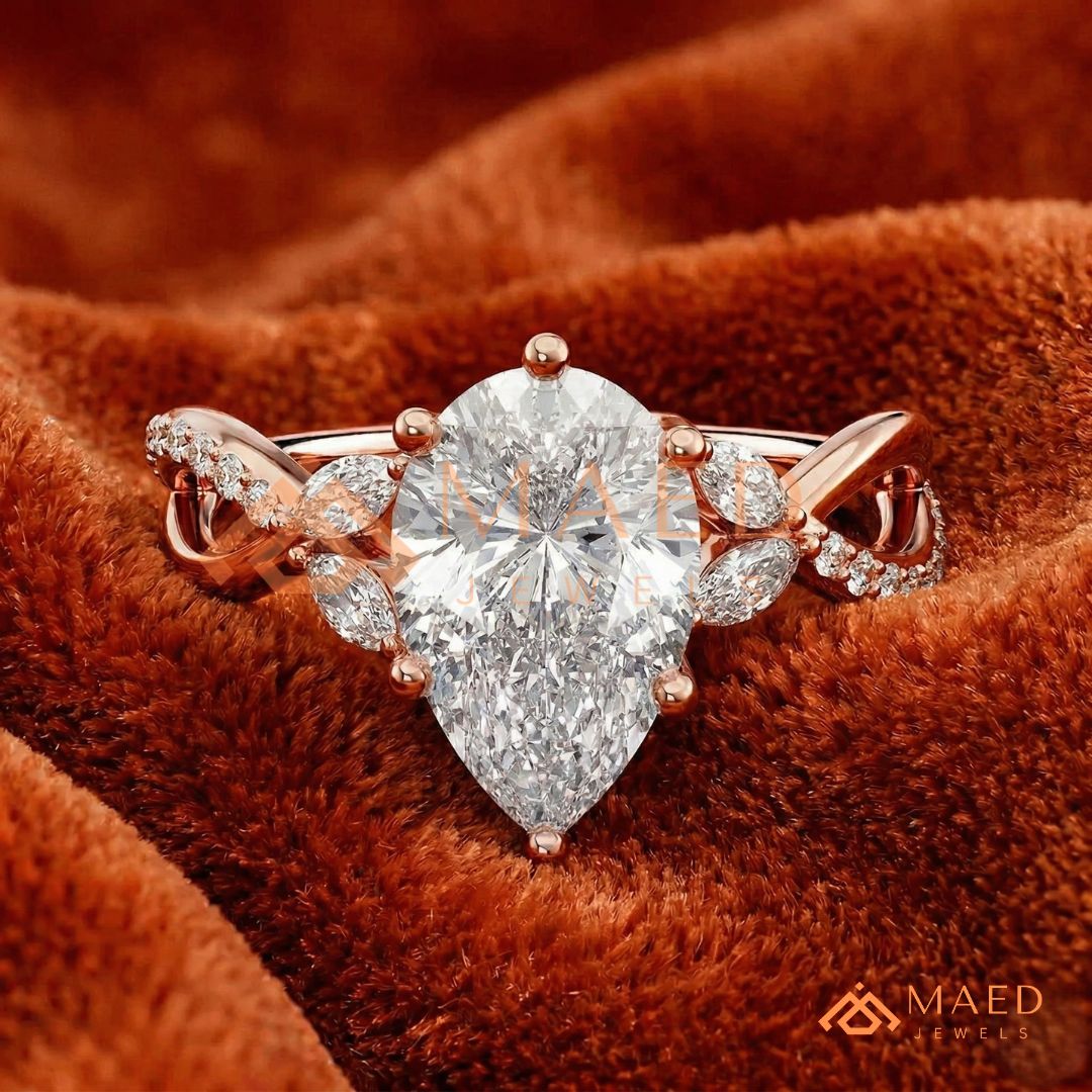 Pear Shaped Split Shank Promise Ring (Silver, 14K Solid Yellow/Rose Gold)