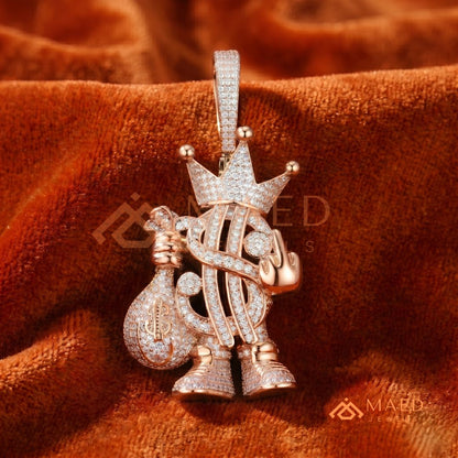Money Bag King Diamond Pendant - 14K Gold, Rose Gold & Sterling Silver Hip Hop Charm