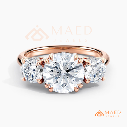 Three-Stone Round Cut Engagement Ring | Classic Trilogy Setting in 14K Gold, Rose Gold & Silver