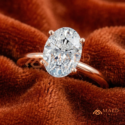 Oval Cut Solitaire Engagement Ring | Classic 4-Prong Plain Band Promise Ring | 14K Gold, Rose Gold & Sterling Silver