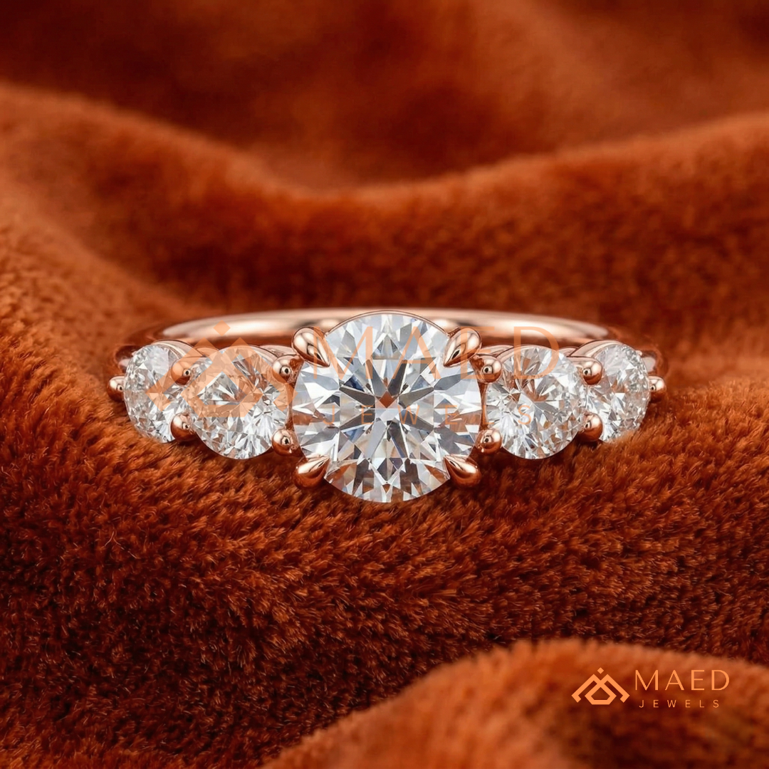 Round Cut 5-Stone Graduated Engagement Ring in Sterling Silver, 14K Gold & 14K Rose Gold
