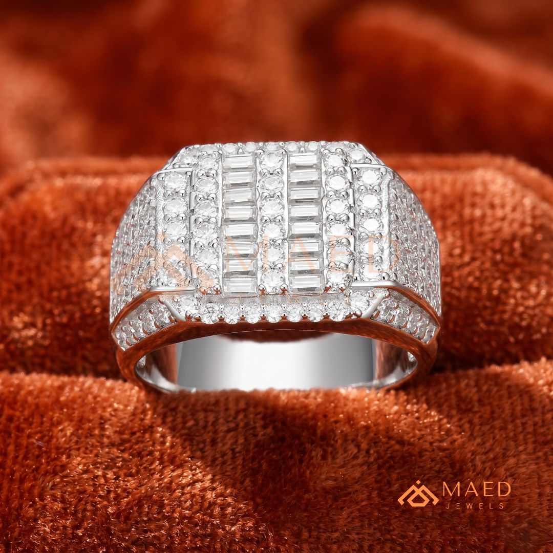 Men's Alternating Baguette & Pave Diamond Ring | Silver, 14K Gold & Rose Gold