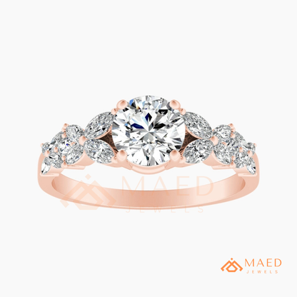 Botanical Marquise Cluster Engagement Ring with Round Center Stone