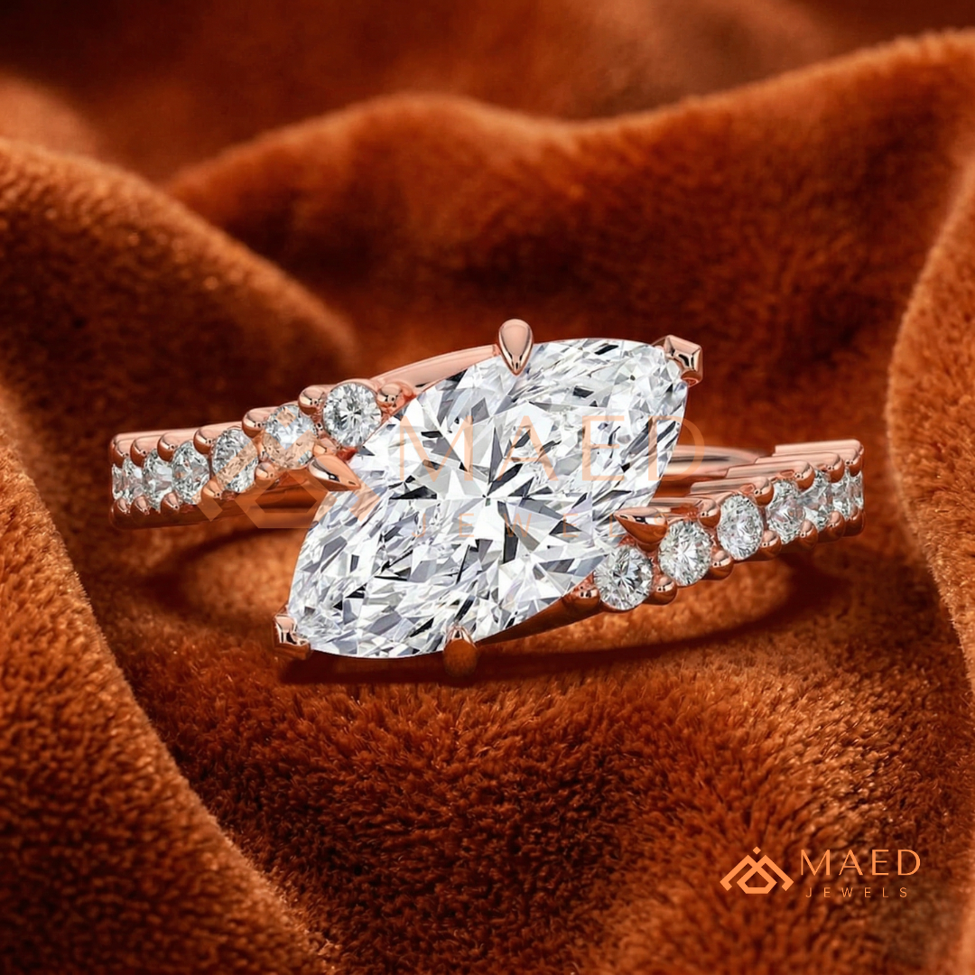 Marquise Cut Diamond Bypass Engagement Ring in Sterling Silver, 14K Gold, & 14K Rose Gold