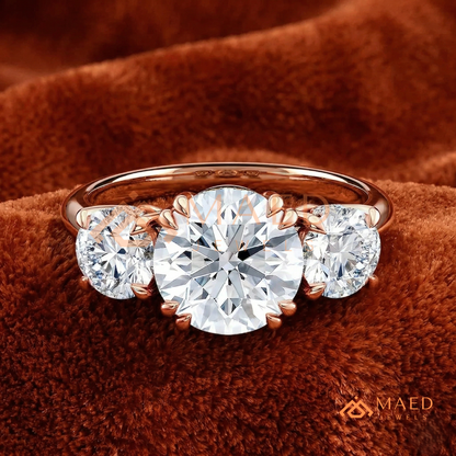 Three-Stone Round Cut Engagement Ring | Classic Trilogy Setting in 14K Gold, Rose Gold & Silver