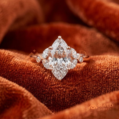 Vintage Marquise Flora Diamond Simulant Ring in 14K Yellow Gold, Rose Gold & Silver