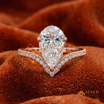 Pear Cut Chevron Engagement Ring in Sterling Silver, 14K Gold & 14K Rose Gold