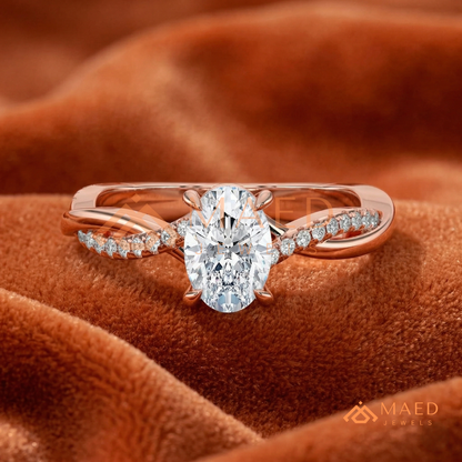 Oval Cut Twisted Infinity Engagement Ring in 14K Gold, Rose Gold & Silver | Entwined Pave Moissanite Wedding Ring for Women