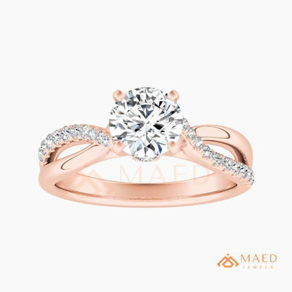 Round Cut Twisted Vine Engagement Ring in 14K Gold, Rose Gold & Sterling Silver | Infinity Pave Wedding Band